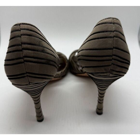 Badgley Mischka Taupe Black Stripe Peep Toe‎ Heels Size 9 - Picture 4 of 10